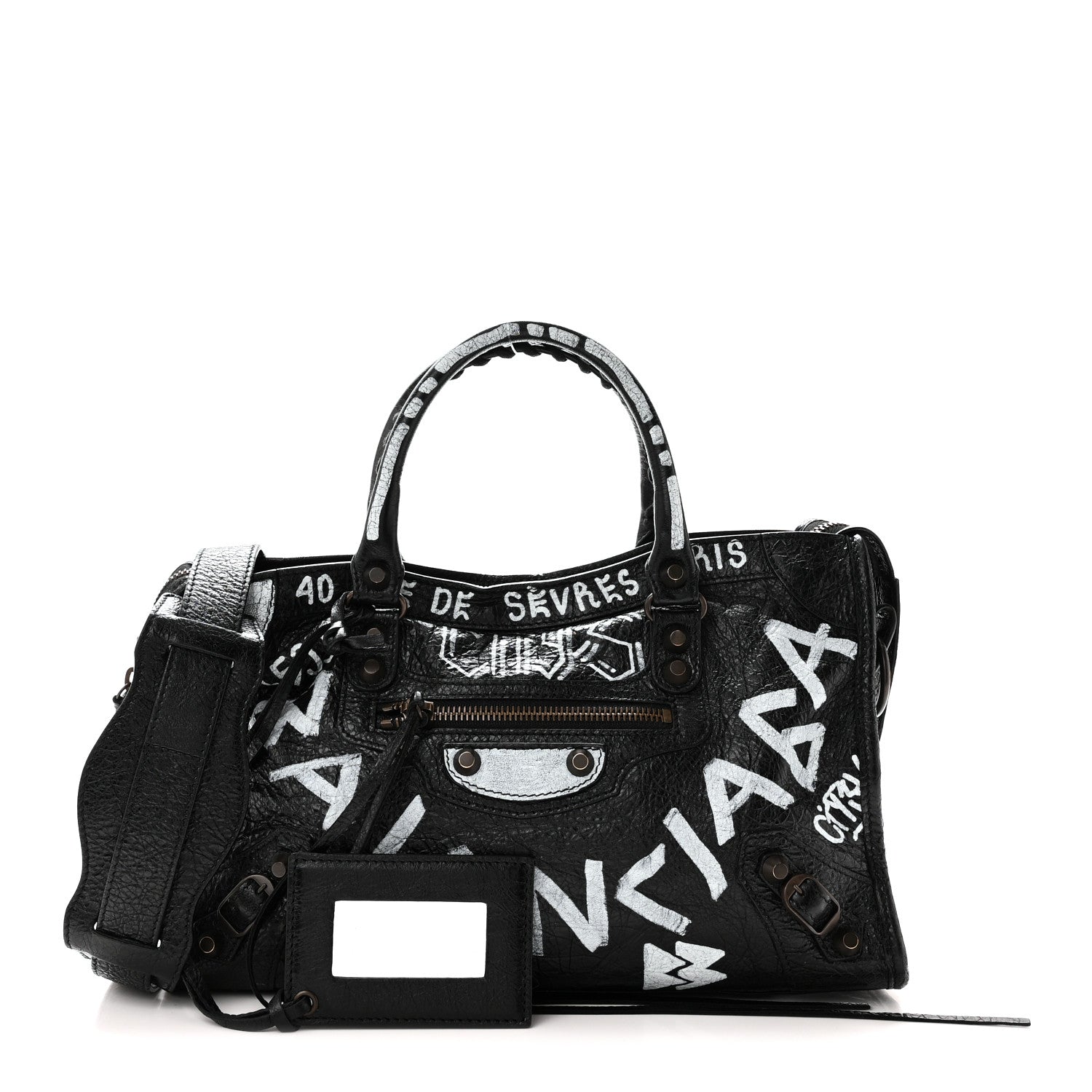 Balenciaga Agneau Classic Hardware Graffiti All Over S City Black Black 3 of 11