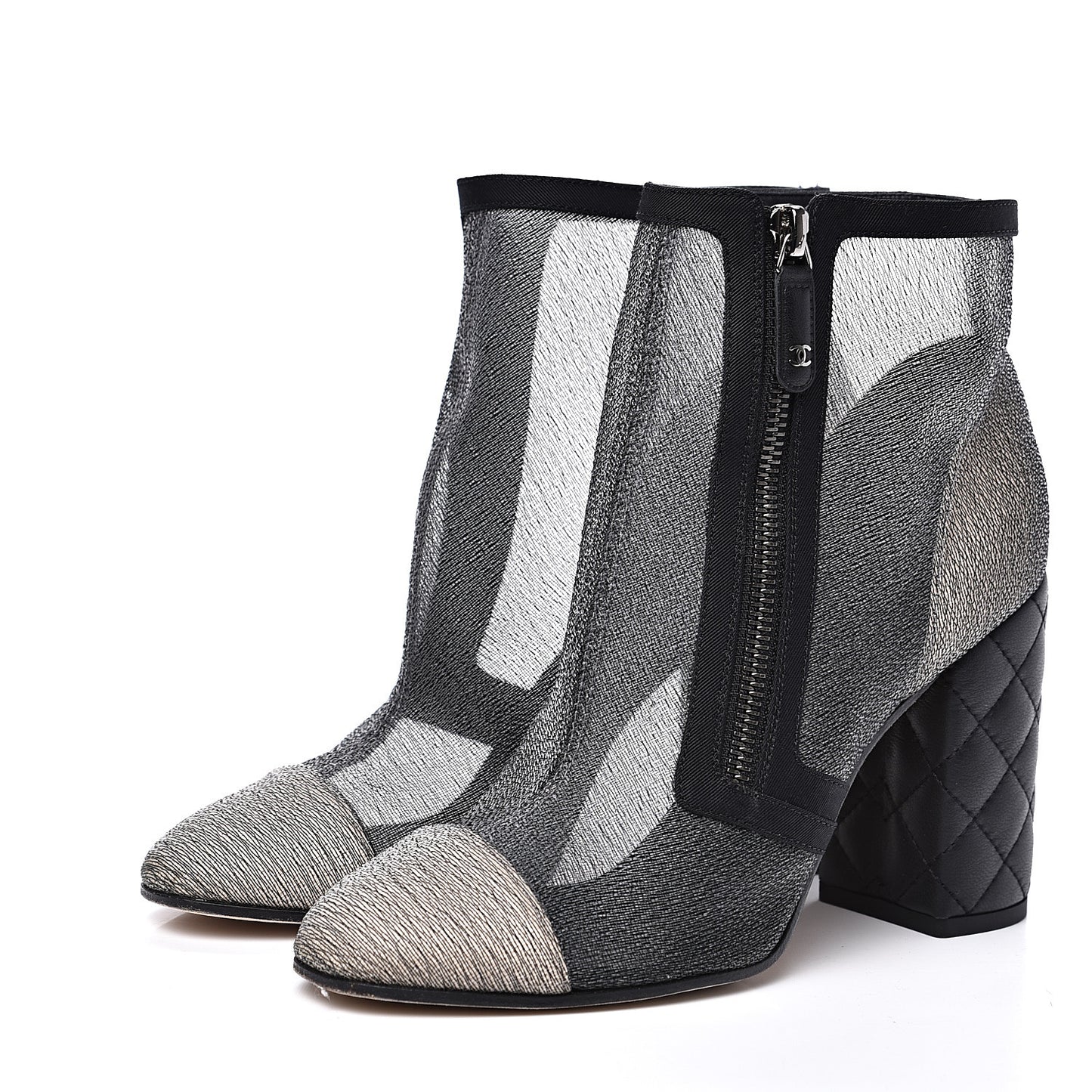 Mesh Grosgrain Cap Toe Short Boots 38 Grey Black