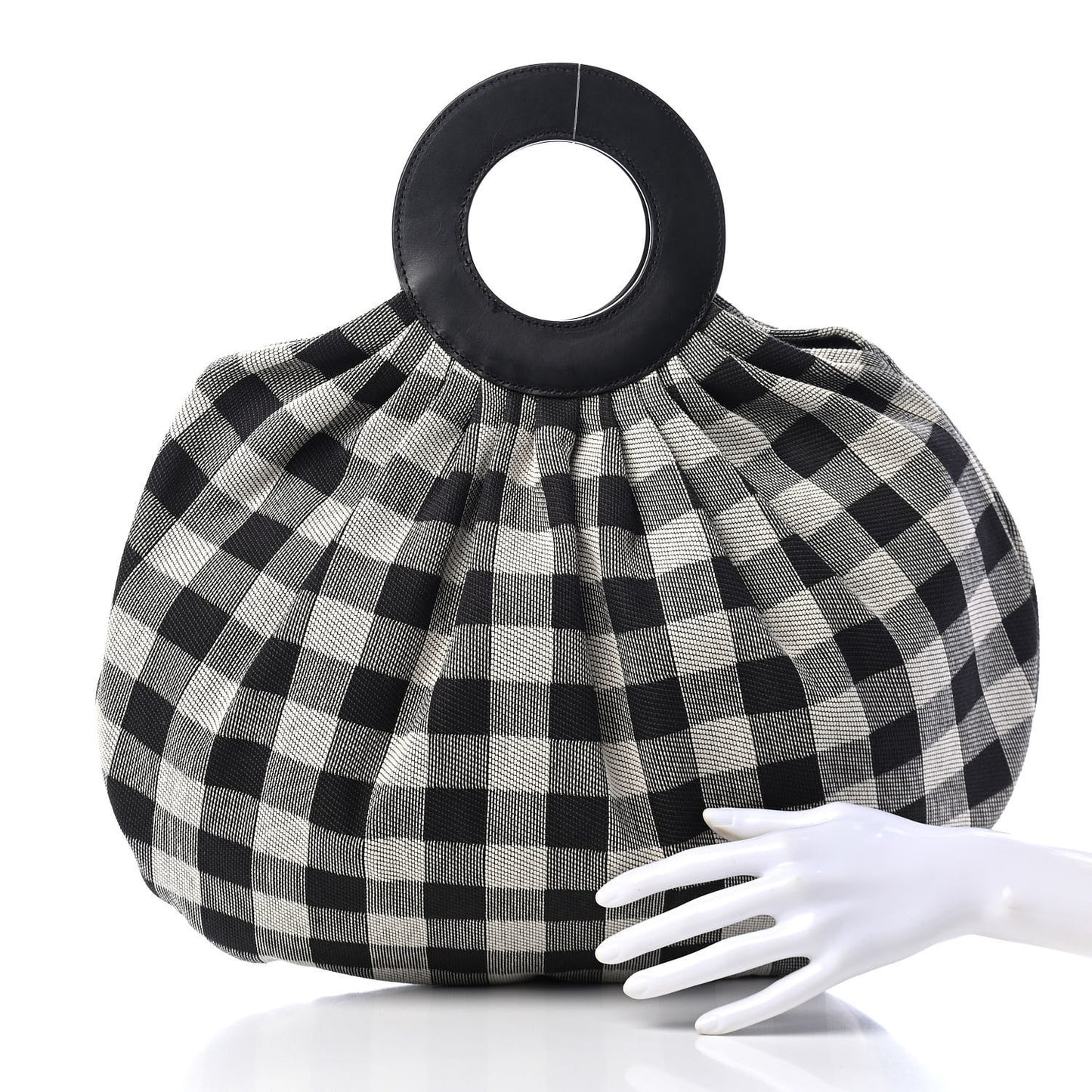 Canvas Check Top Handle Bag Black White