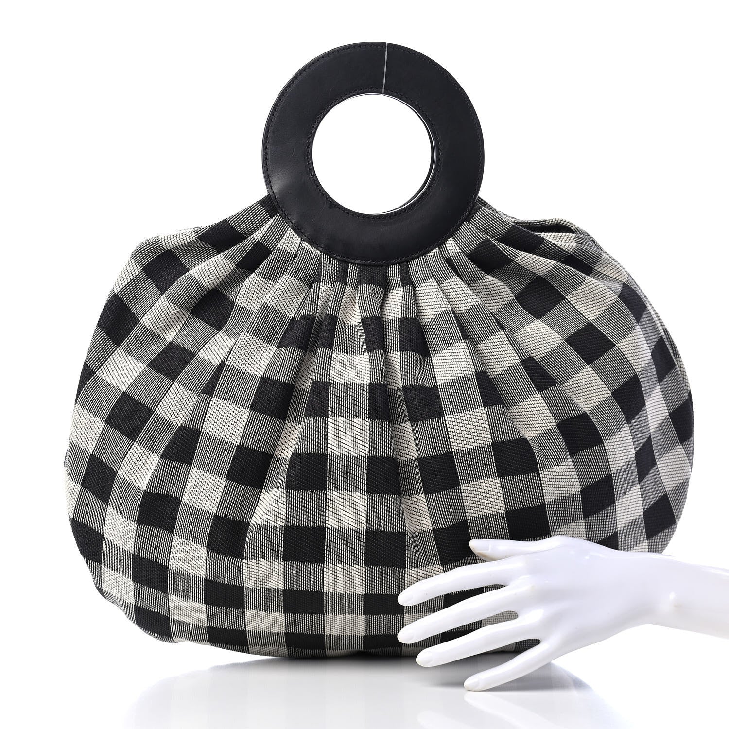 Mansur Gavriel Canvas Check Top Handle Bag Black White 2 of 11