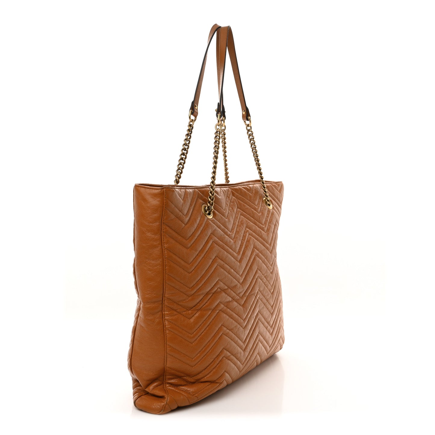 Azalea Calfskin Matelasse Large GG Marmont Slim Tote Cognac