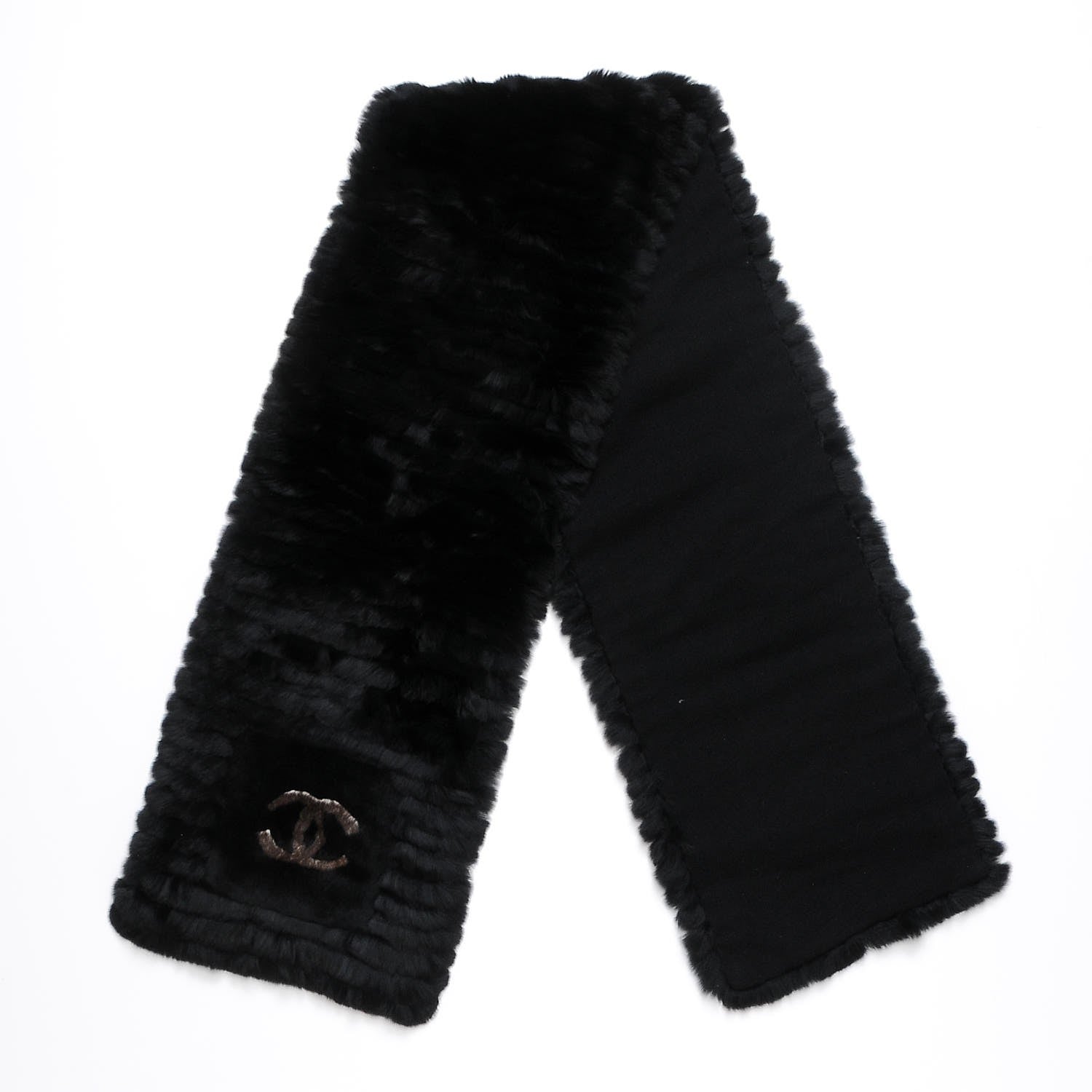 Chanel Orylag Rabbit Fur CC Scarf Black 3 of 5