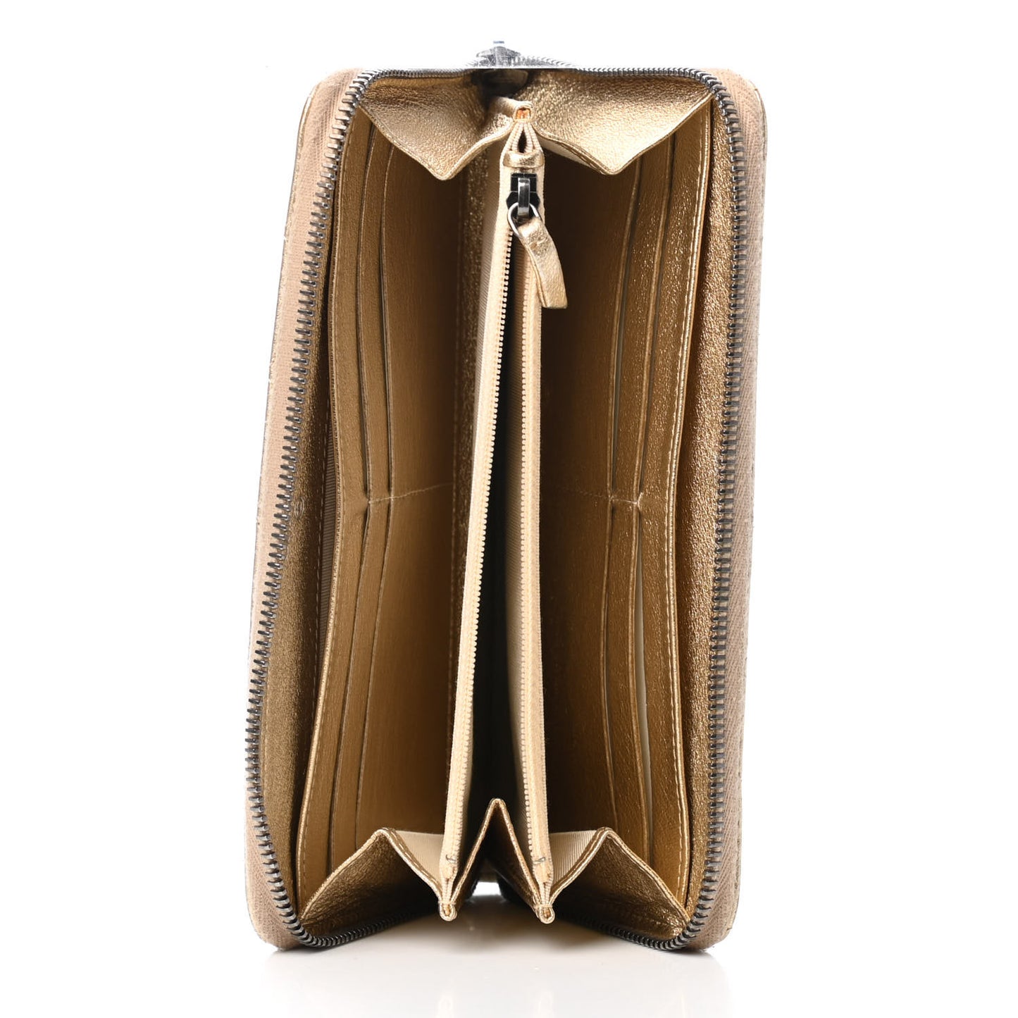 Metallic Calfskin Quilted Reissue Zip Around Wallet Gold