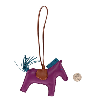 Hermes Milo Lambskin Grigri Rodeo Horse Bag Charm MM Anemone Bleu Izmir Fauve 2 of 5