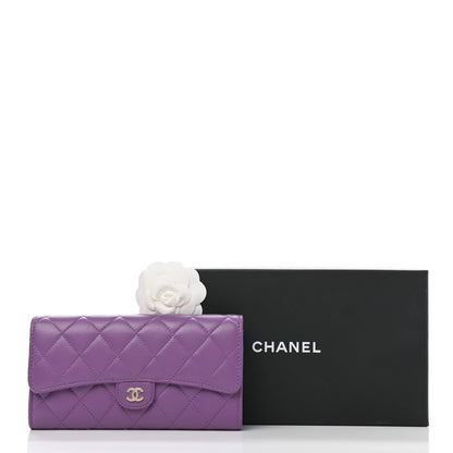 Chanel Lambskin Quilted Large Gusset Flap Wallet Purple 9 of 9