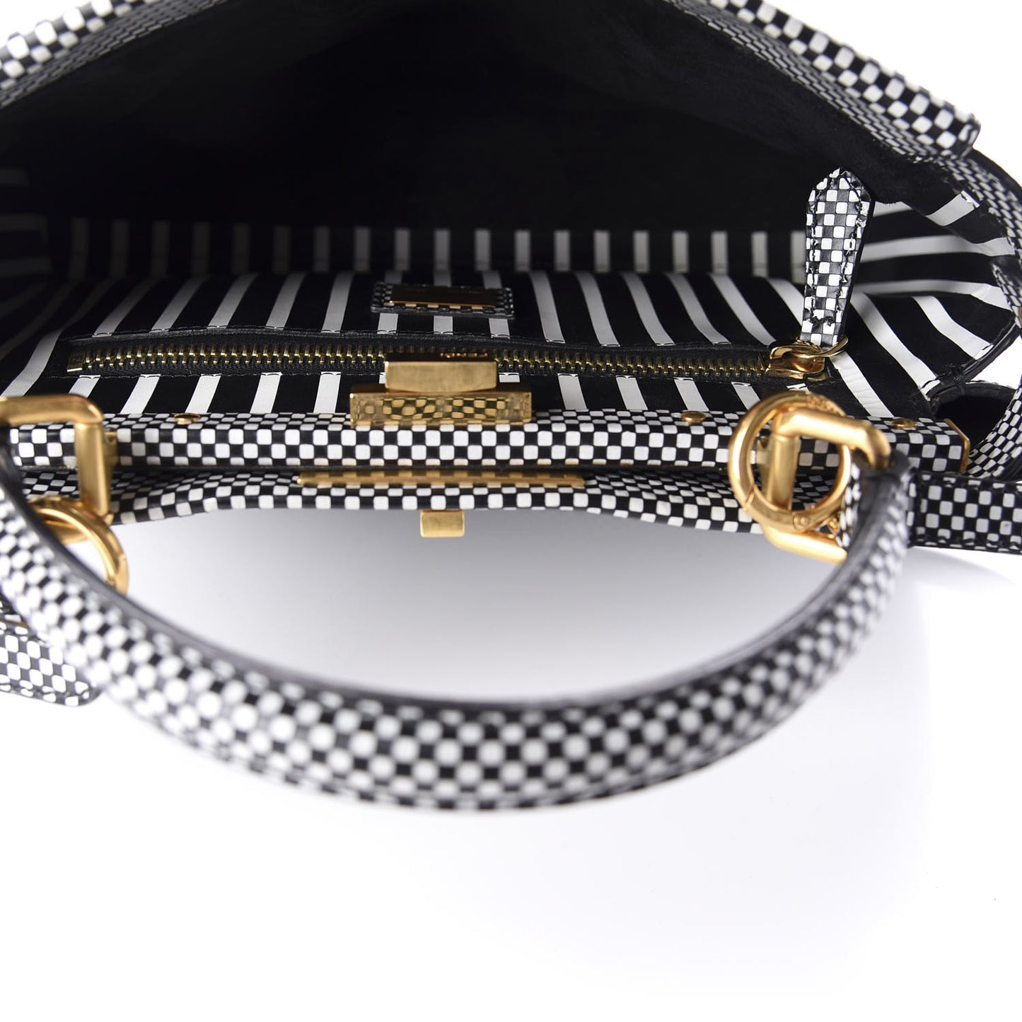 Pequin Checkered Medium Peekaboo Iconic Satchel Black White