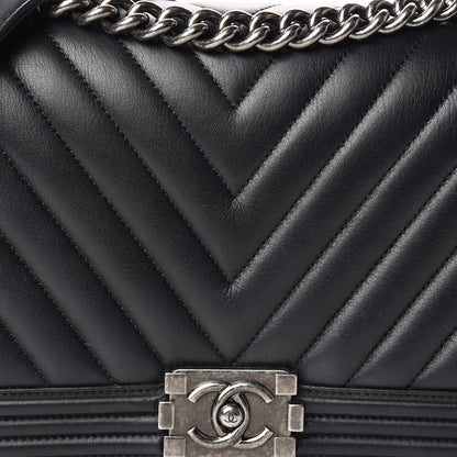 Chanel Calfskin Chevron Quilted New Medium Boy Flap Black 8 of 15