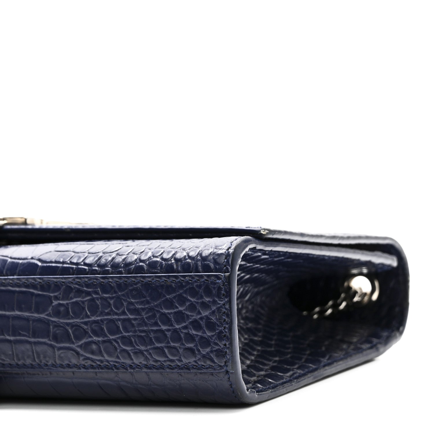Saint Laurent Calfskin Crocodile Embossed Medium Classic Monogram Kate Tassel Satchel Deep Marine 9 of 9