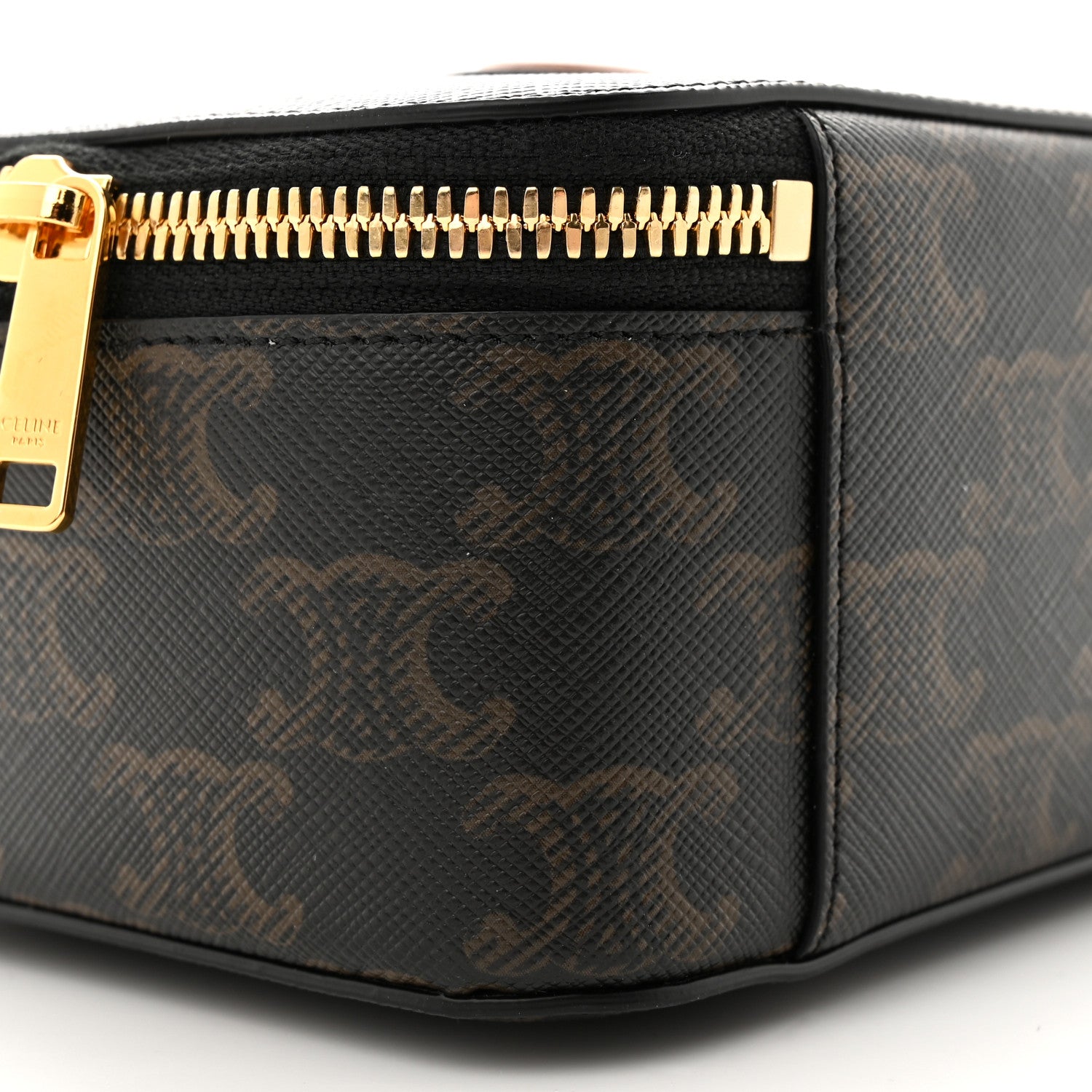 Celine Triomphe Canvas Calfskin Cuir Box On Chain Tan 9 of 11