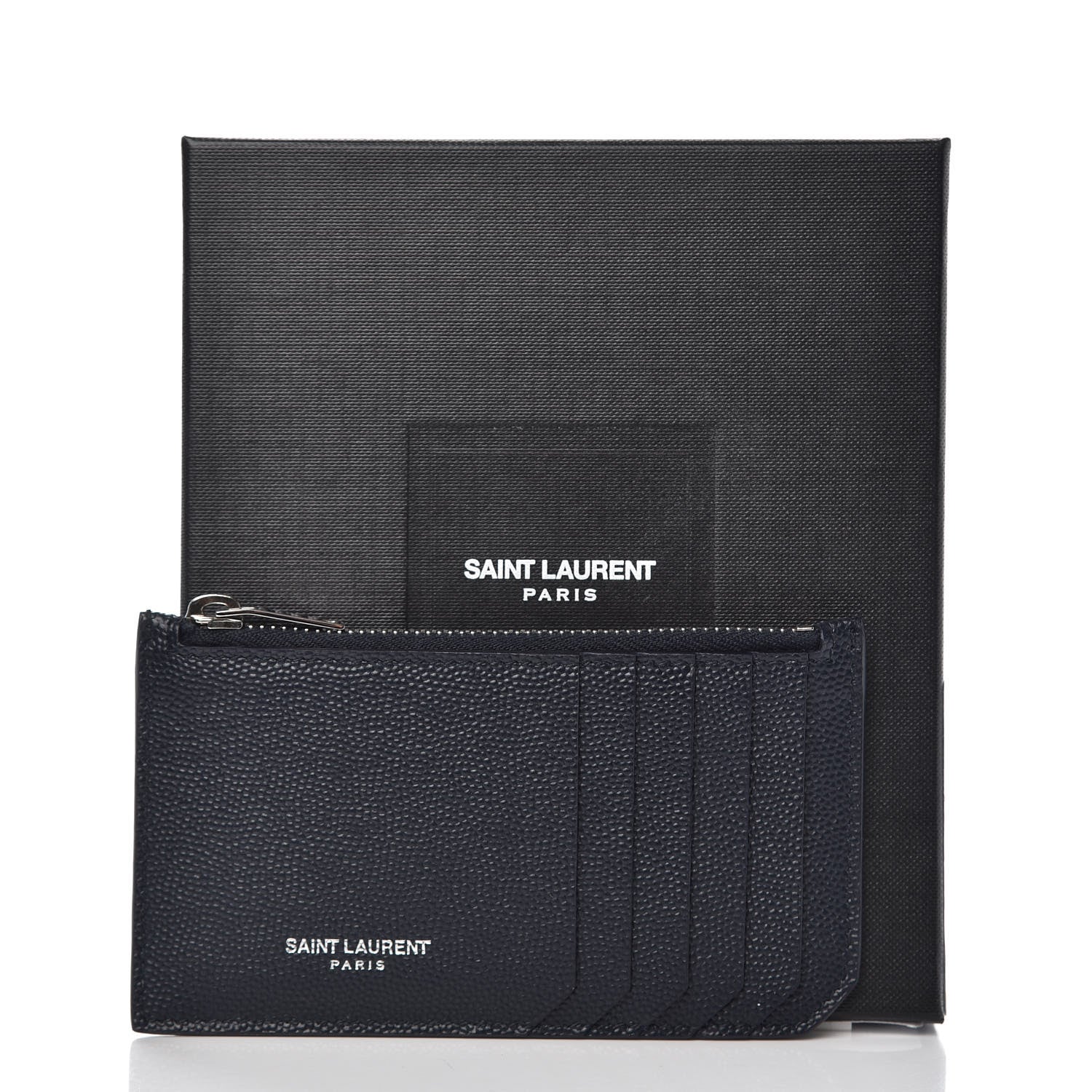 Saint Laurent Grained Calfskin 5 Fragments Zip Pouch Card Holder Deep Marine 8 of 8