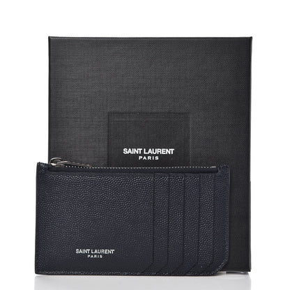 Saint Laurent Grained Calfskin 5 Fragments Zip Pouch Card Holder Deep Marine 8 of 8