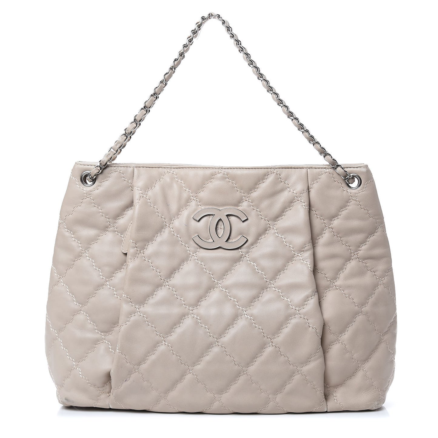 Calfskin Double Stitch Large Hamptons Shopping Tote Beige