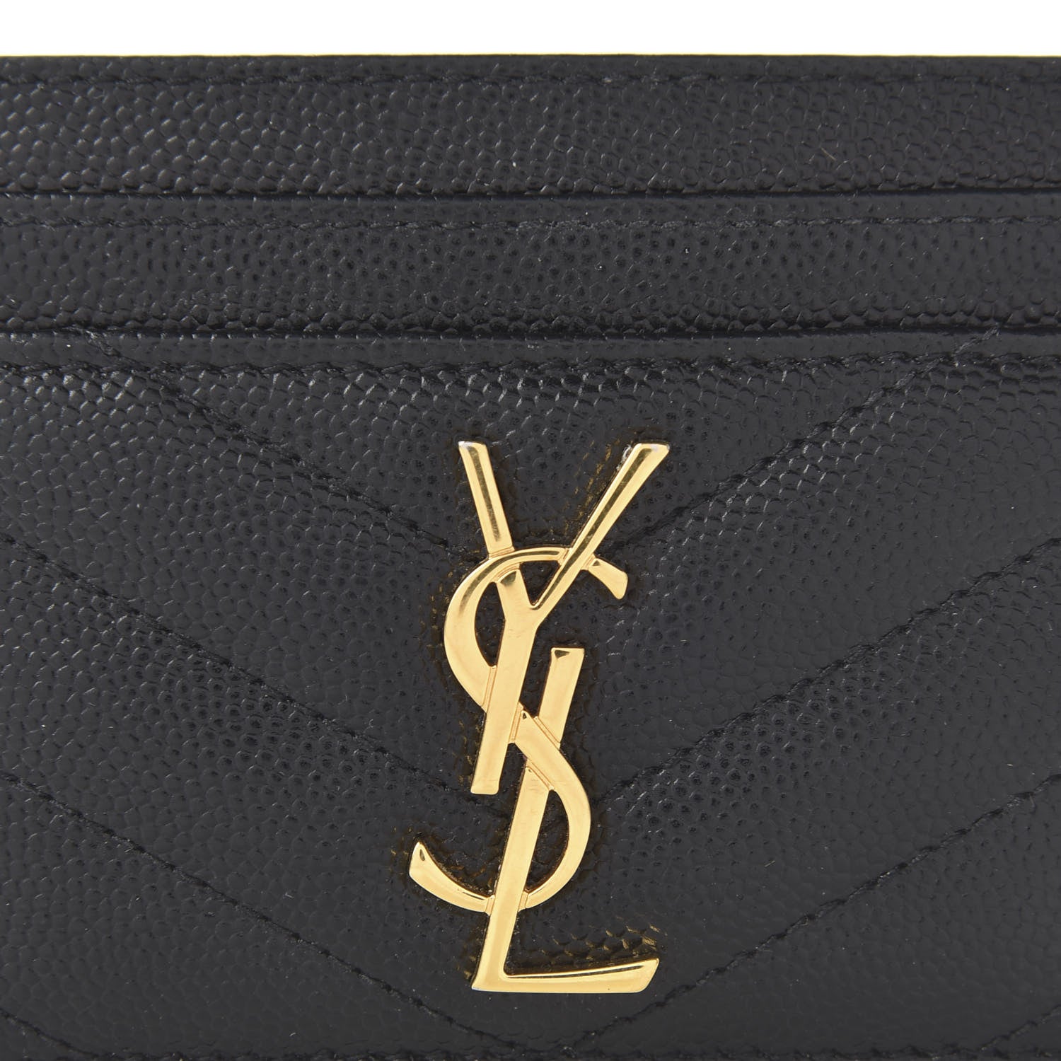 Saint Laurent Grain De Poudre Matelasse Chevron Monogram Credit Card Case Black 8 of 9
