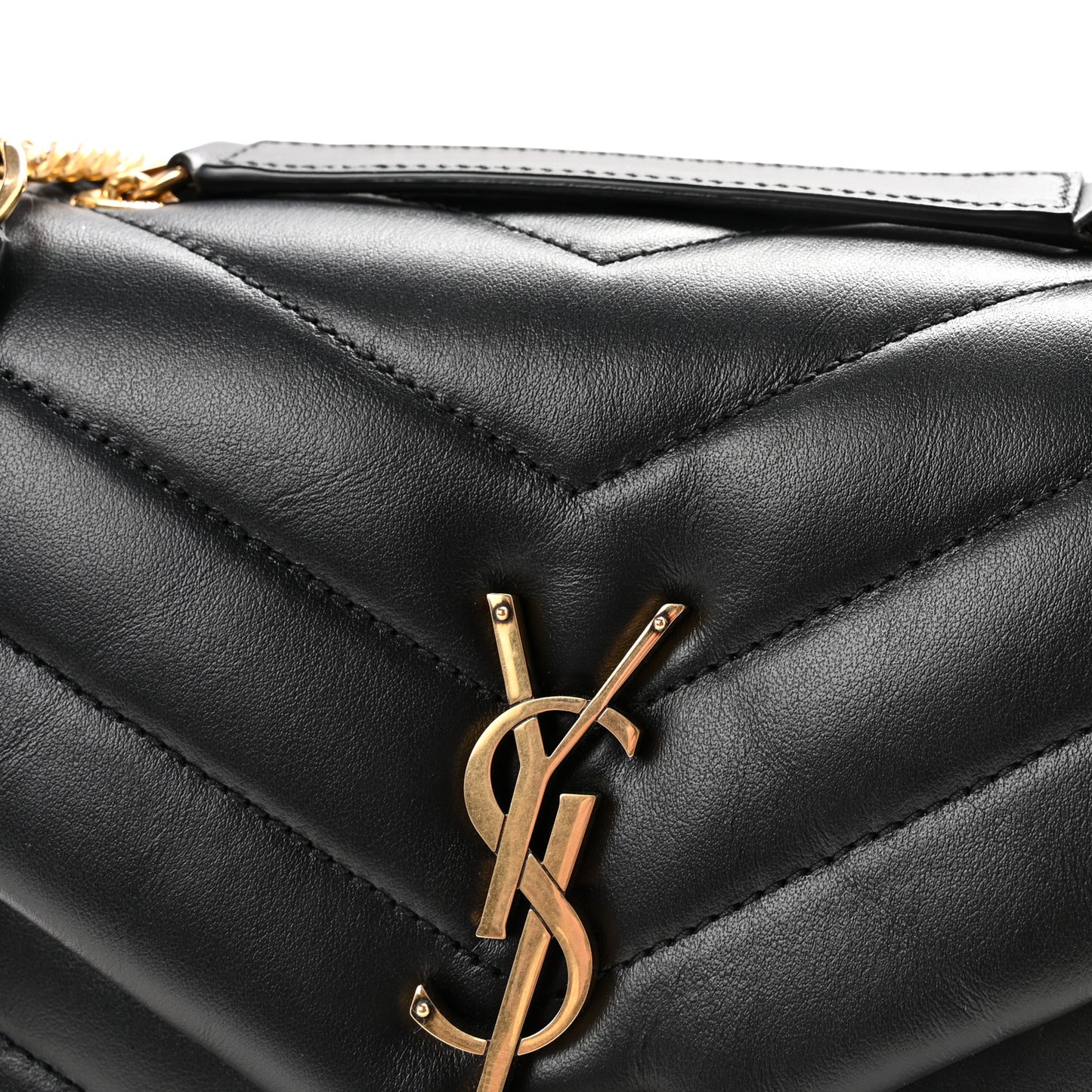 Calfskin Y Quilted Monogram Small Loulou Chain Satchel Black
