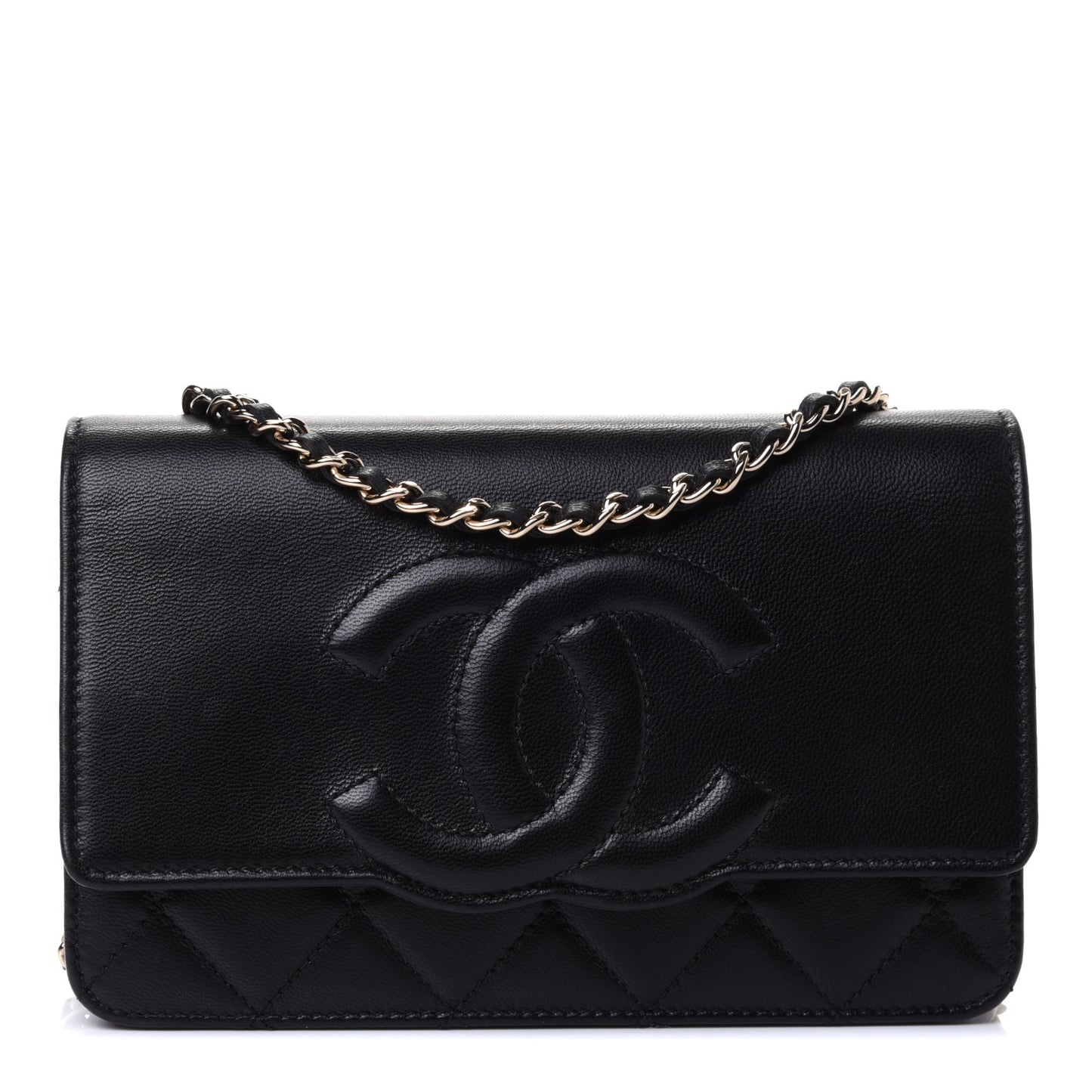Goatskin Quilted Timeless CC Wallet On Chain WOC Black