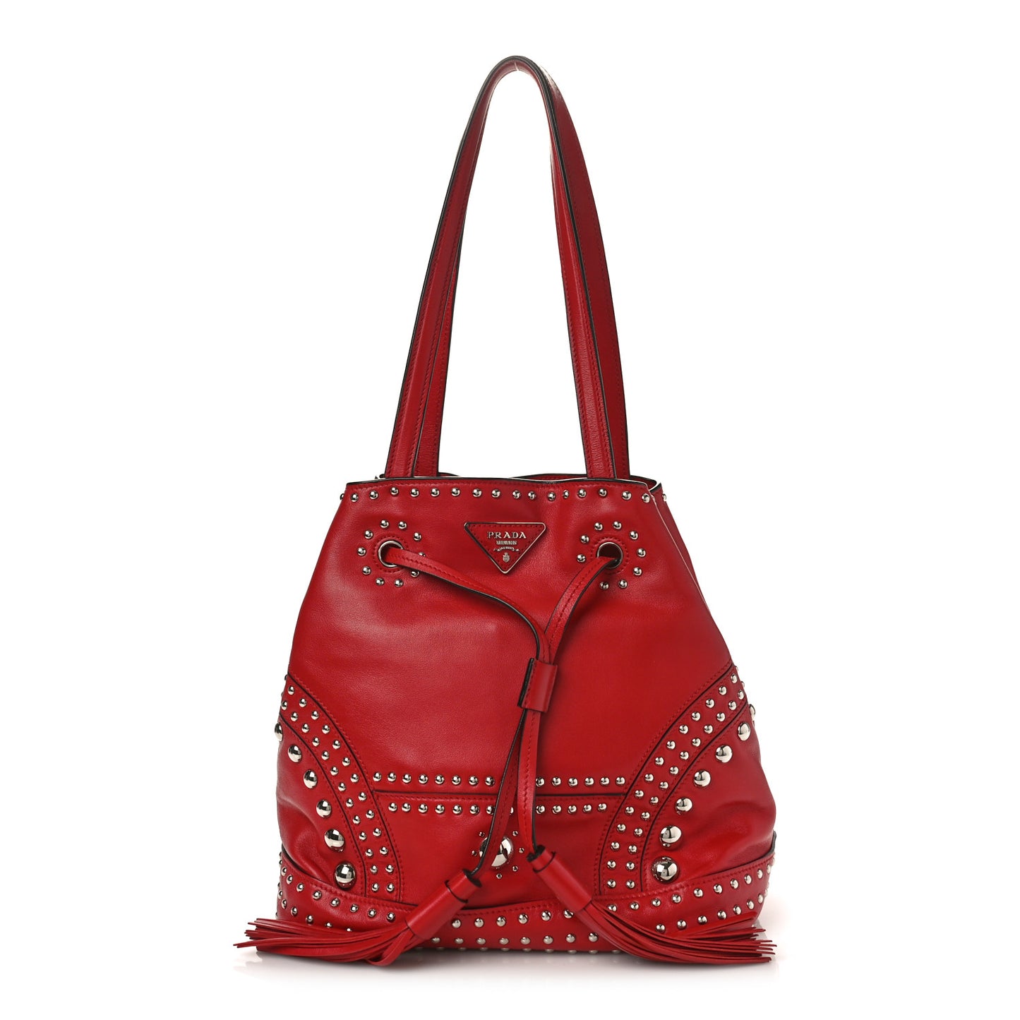 Soft Calf Studded Bucket Bag Rosso