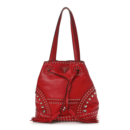 Prada Soft Calf Studded Bucket Bag Rosso 1 of 10