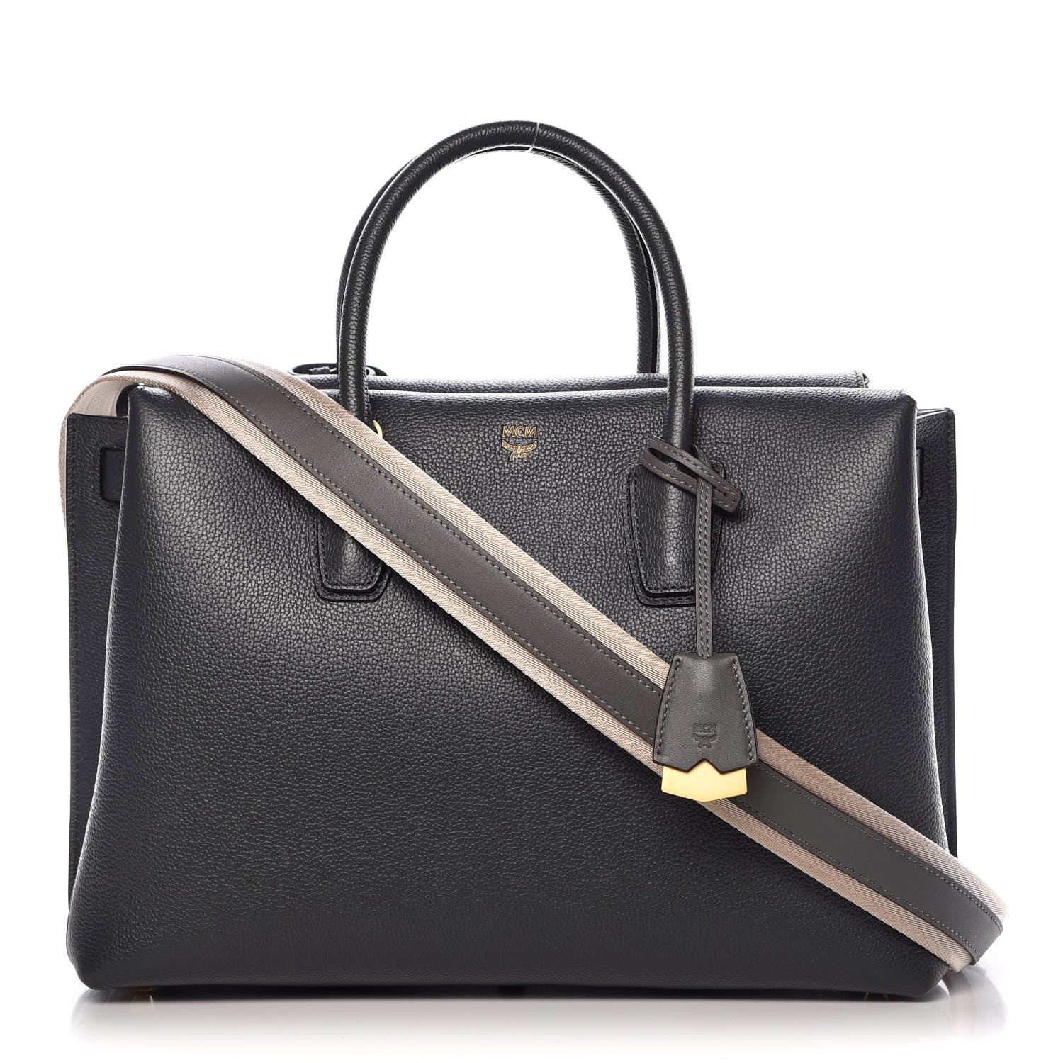 MCM Grained Calfskin Large Milla Tote Phantom Grey 1 of 14