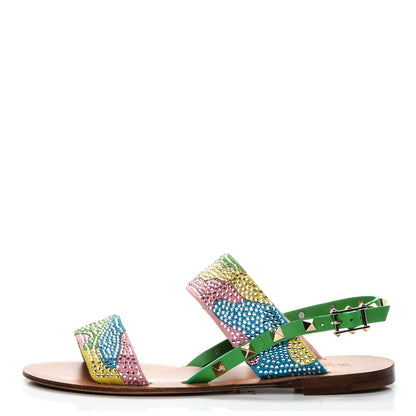Valentino Garavani Nappa Crystal Camouflage Rockstud Flat Sandals 37 Multicolor 1 of 8