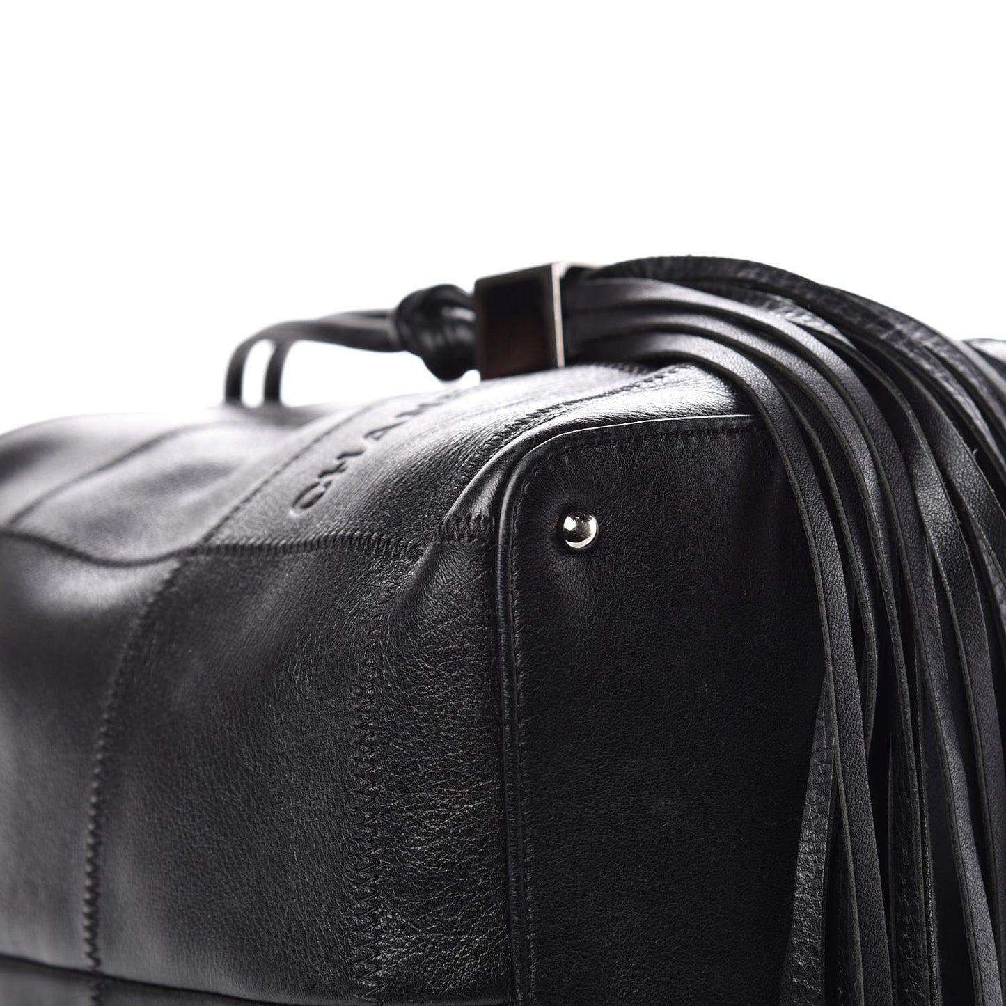 Calfskin Square Stitched Tassel Hobo Black