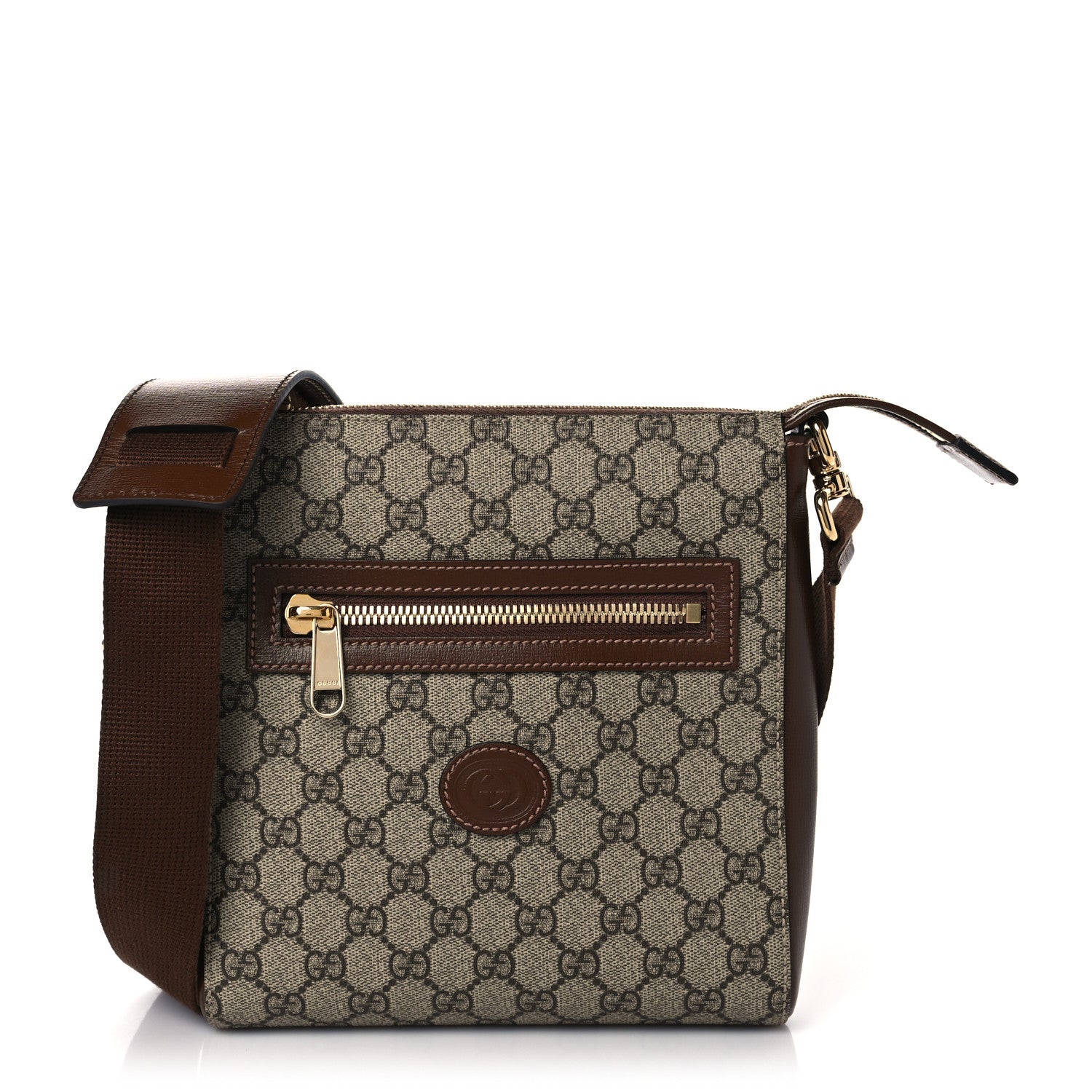 Gucci GG Supreme Monogram Azalea Calfskin Retro Interlocking G Flat Messenger Bag Beige Ebony Brown Sugar 1 of 8
