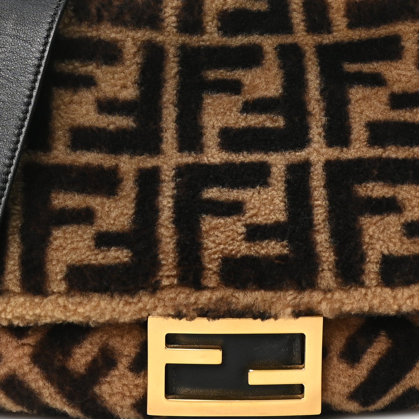 Shearling Vitello Dolce Macro FF 1974 Large Baguette Tobacco Black