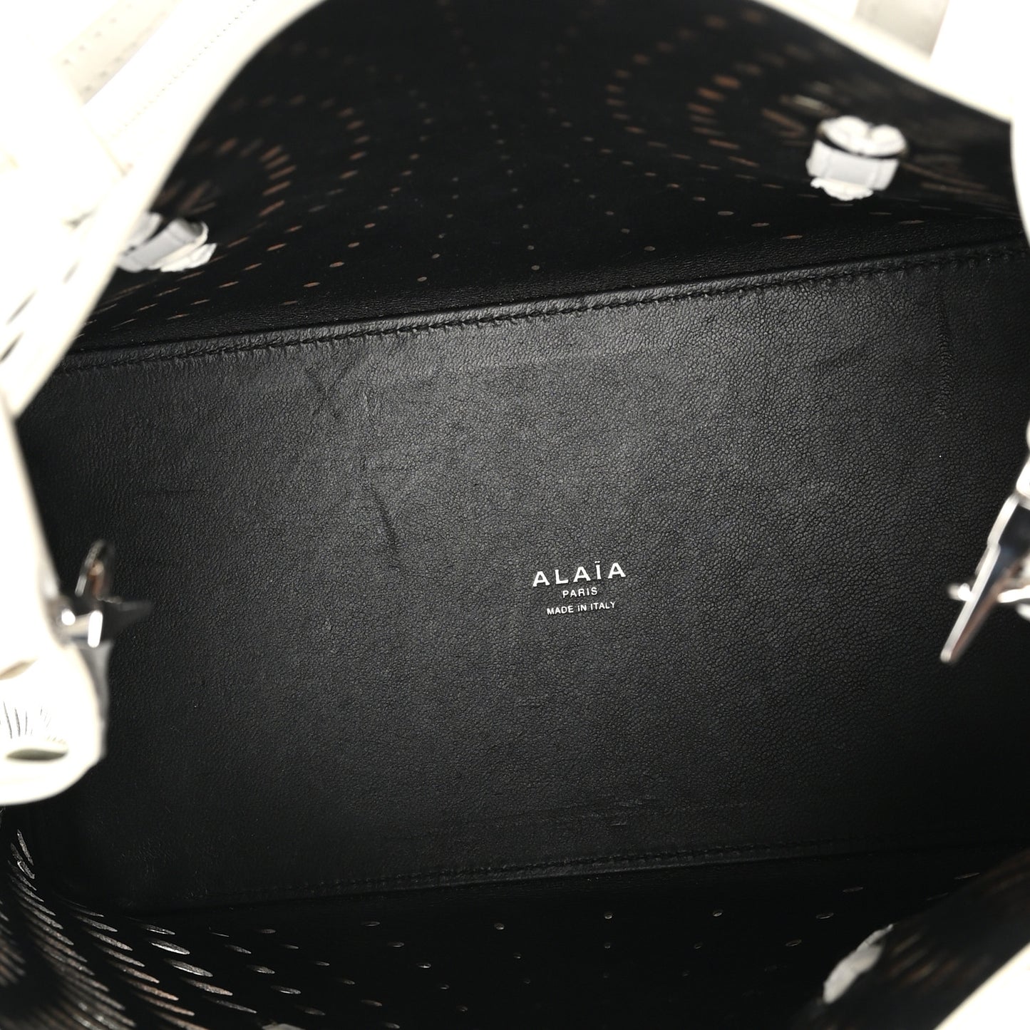 Calfskin Laser Cut Mina 25 Bag White