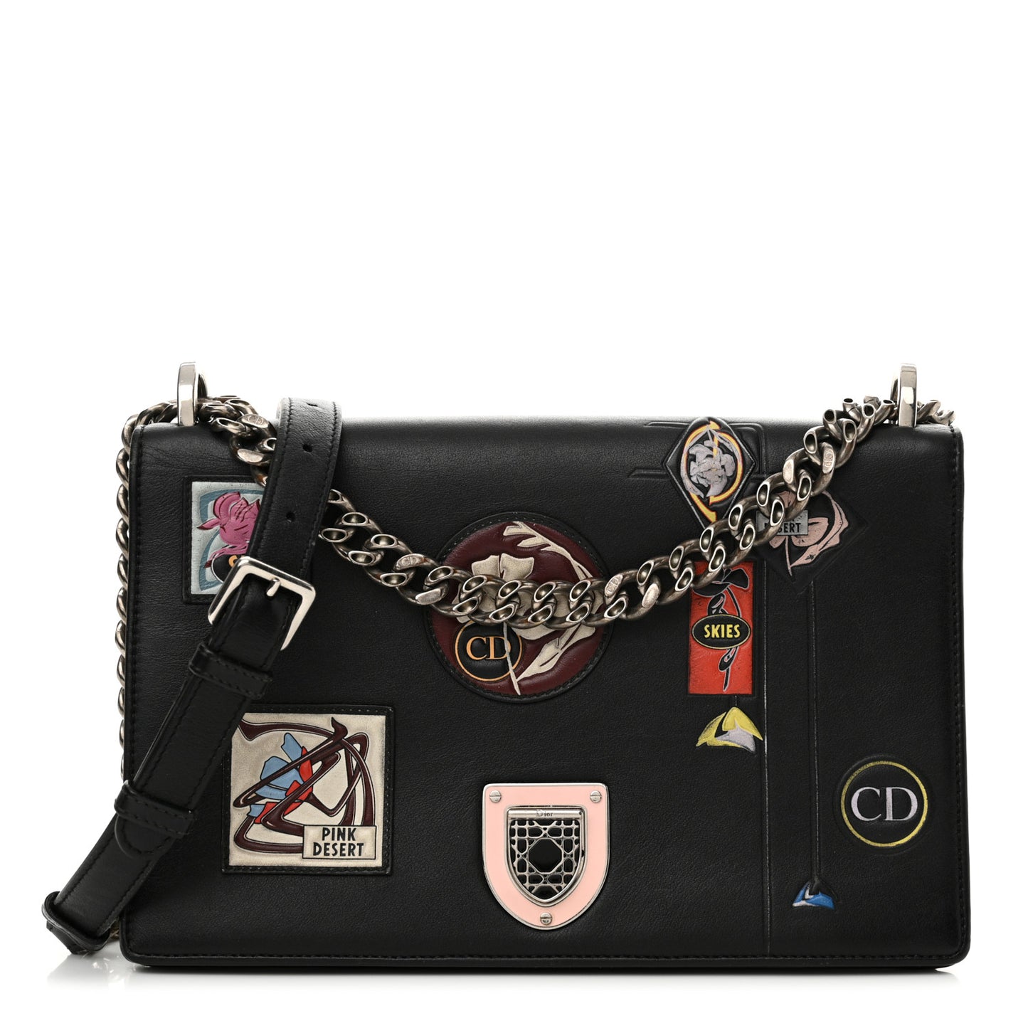 Calfskin Paradise Diorama Flap Bag Black