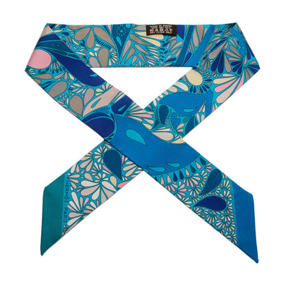 Hermes Silk Millefleurs du Mexique Twilly Canard Marine Rose Poudre 1 of 6