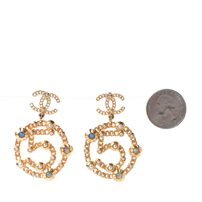 Chanel Pearl Gripoix No 5 CC Chain Drop Earrings Gold 2 of 4