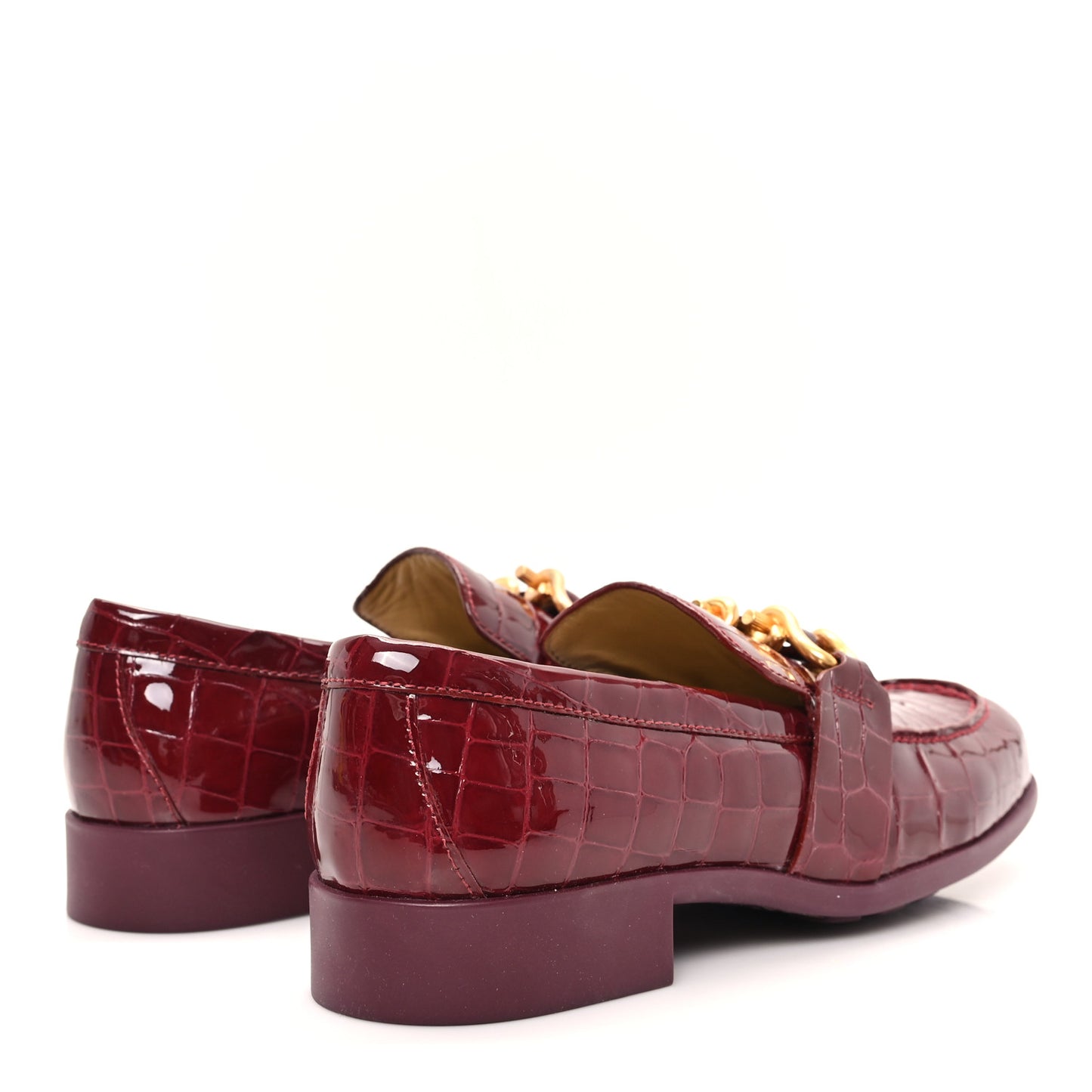 Glossy Calfskin Crocodile Embossed Monsieur Loafers 38.5 Cherry