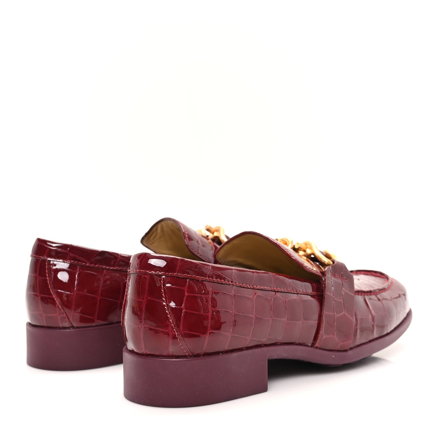 Bottega Veneta Glossy Calfskin Crocodile Embossed Monsieur Loafers 38.5 Cherry 5 of 9