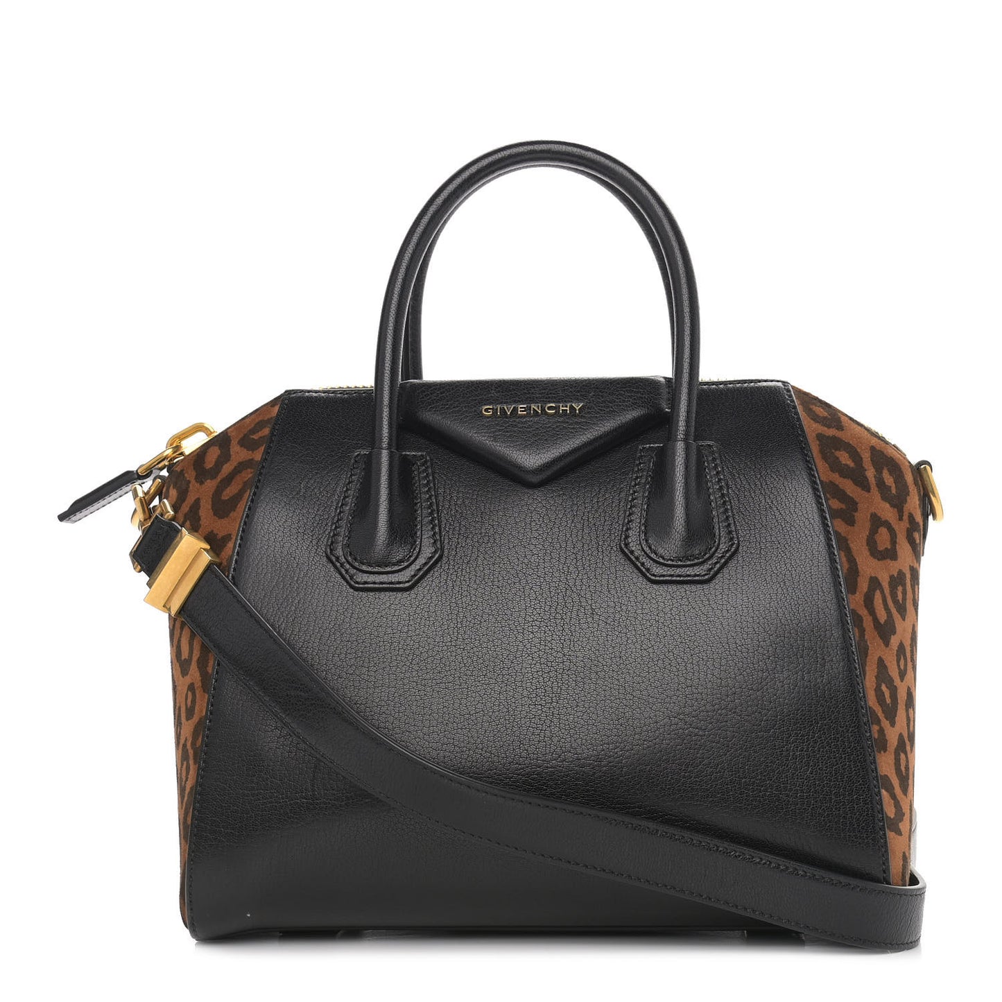 Calfskin Suede Leopard Print Small Antigona Black