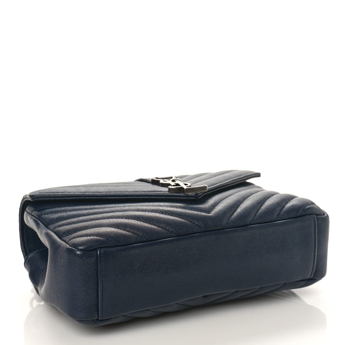 Sheepskin Matelasse Chevron Monogram Medium College Bag Deep Marine