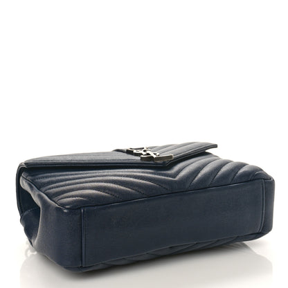 Saint Laurent Sheepskin Matelasse Chevron Monogram Medium College Bag Deep Marine 4 of 10