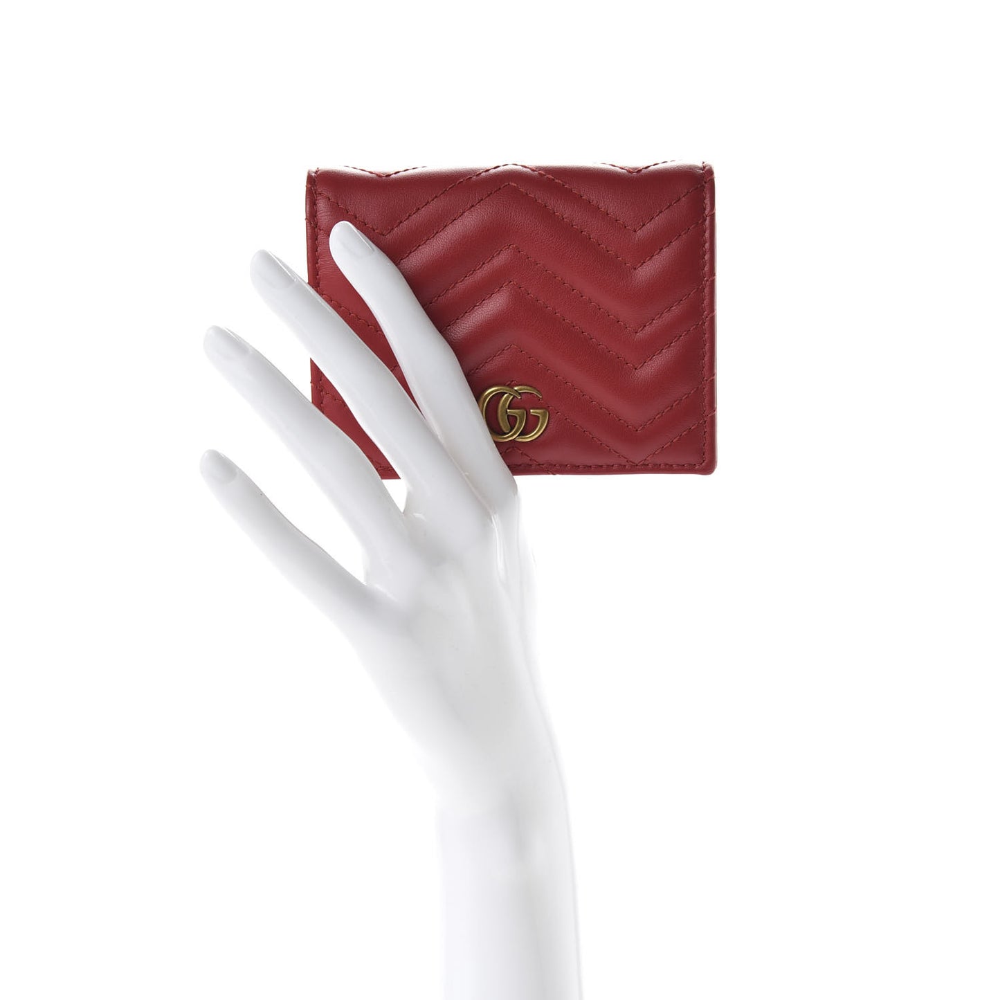 Calfskin Matelasse GG Marmont Card Case Wallet Hibiscus Red