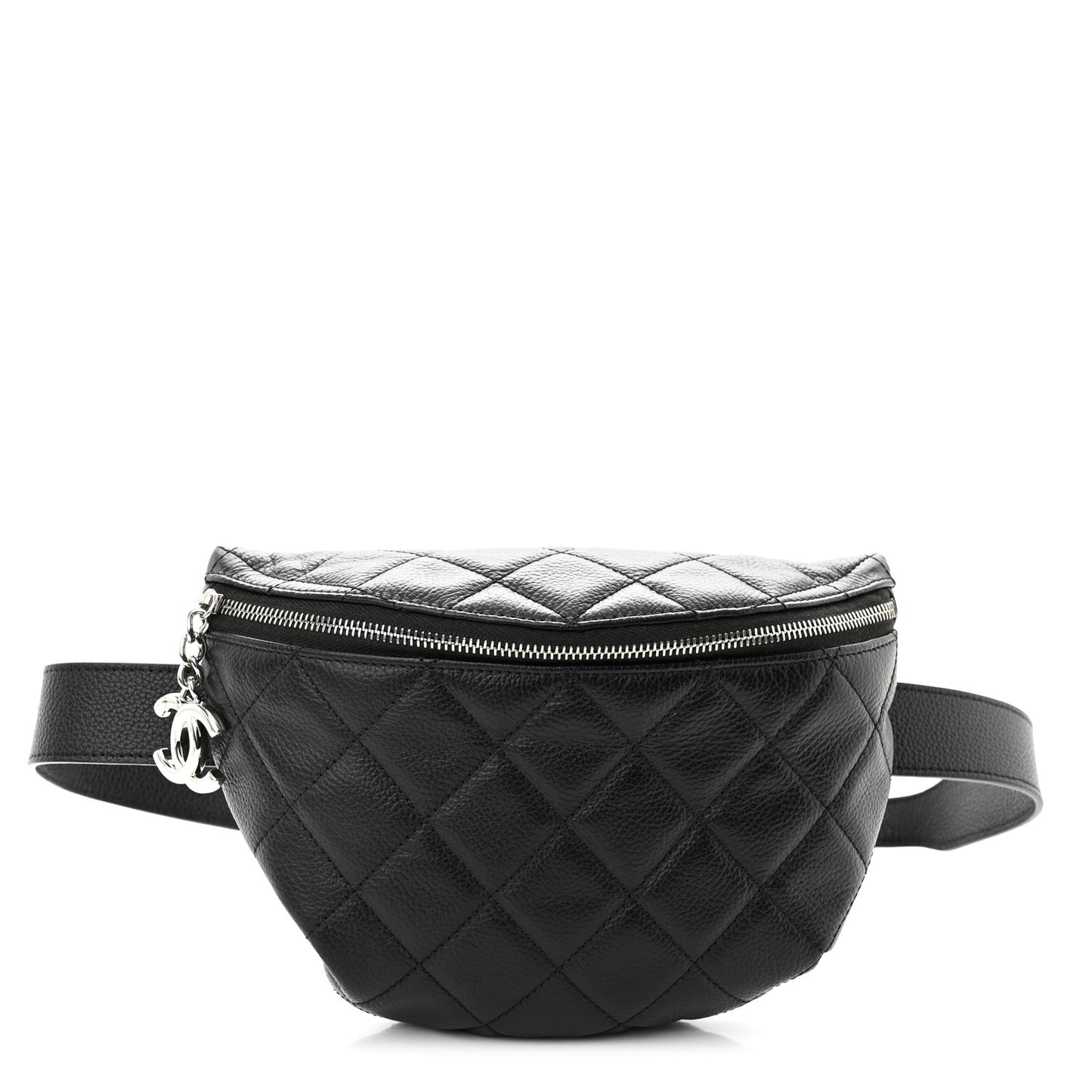 Grained Calfskin Quilted Waist Belt Bag Black