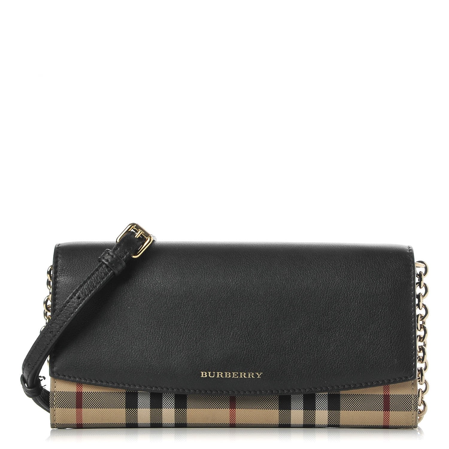Burberry Calfskin House Check Henley Wallet On Chain Black 1 of 12