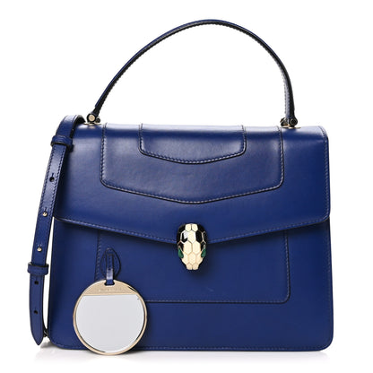 Bulgari Calfskin Large Serpenti Forever Top Handle Blue 3 of 13