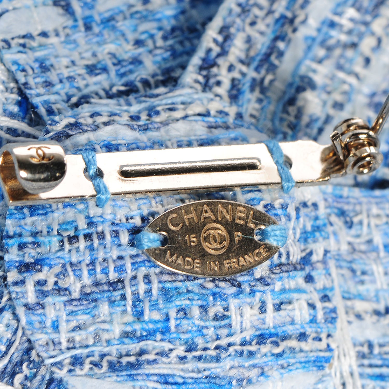 Chanel Fantasy Tweed Camellia Pin Brooch Sky Blue White 4 of 6