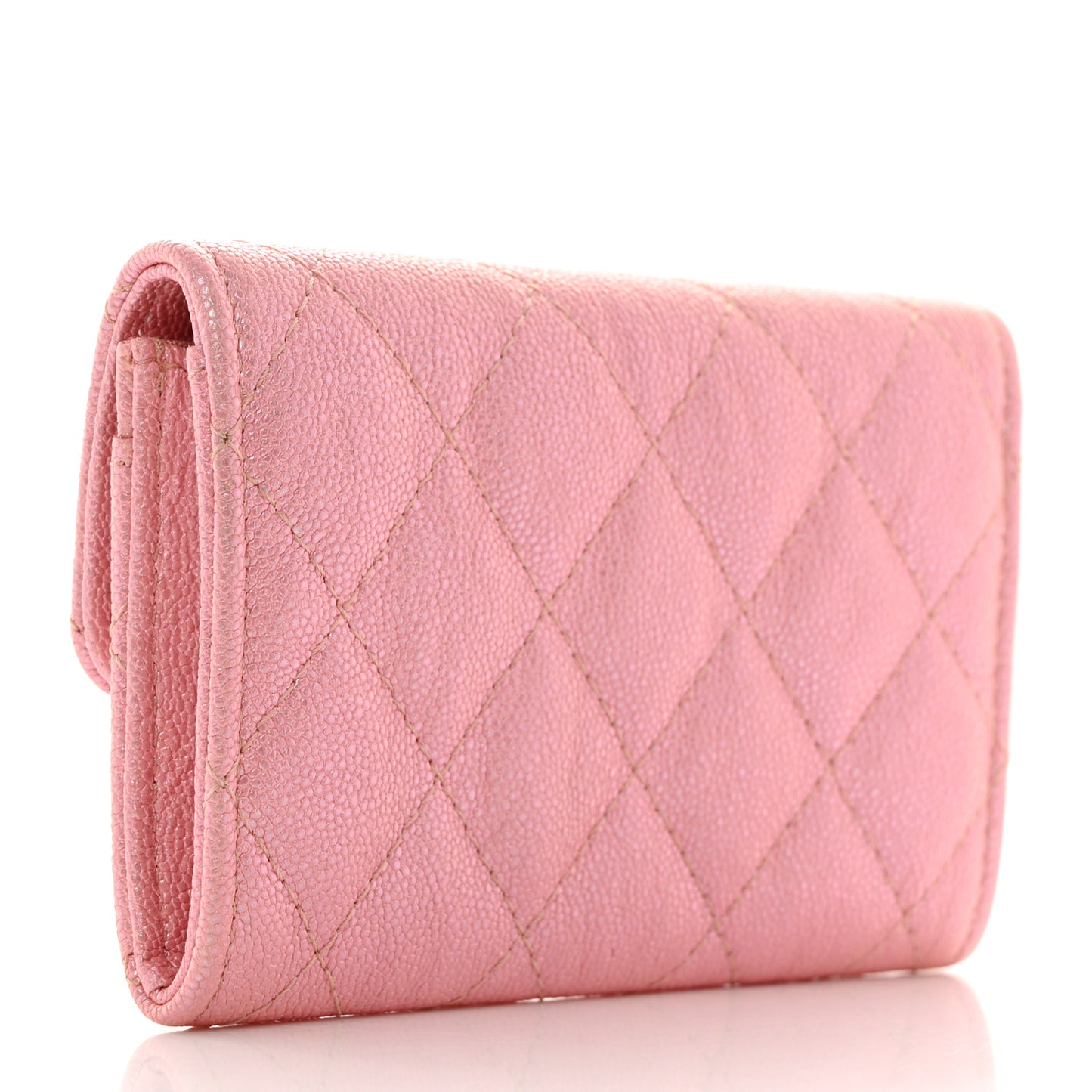 Iridescent Caviar Quilted Flap Card Holder Rose Pink