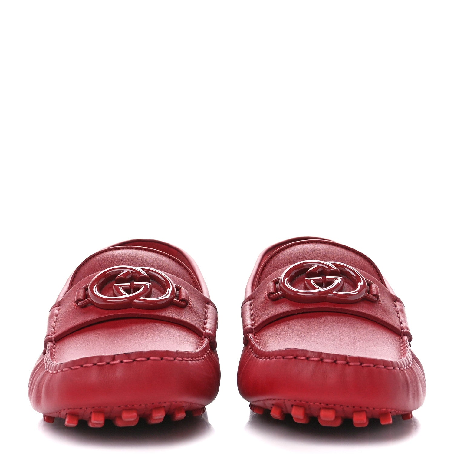 Gucci Clove Calfskin Monochrome Mens Interlocking G Driver Loafers 8 Red 2 of 9