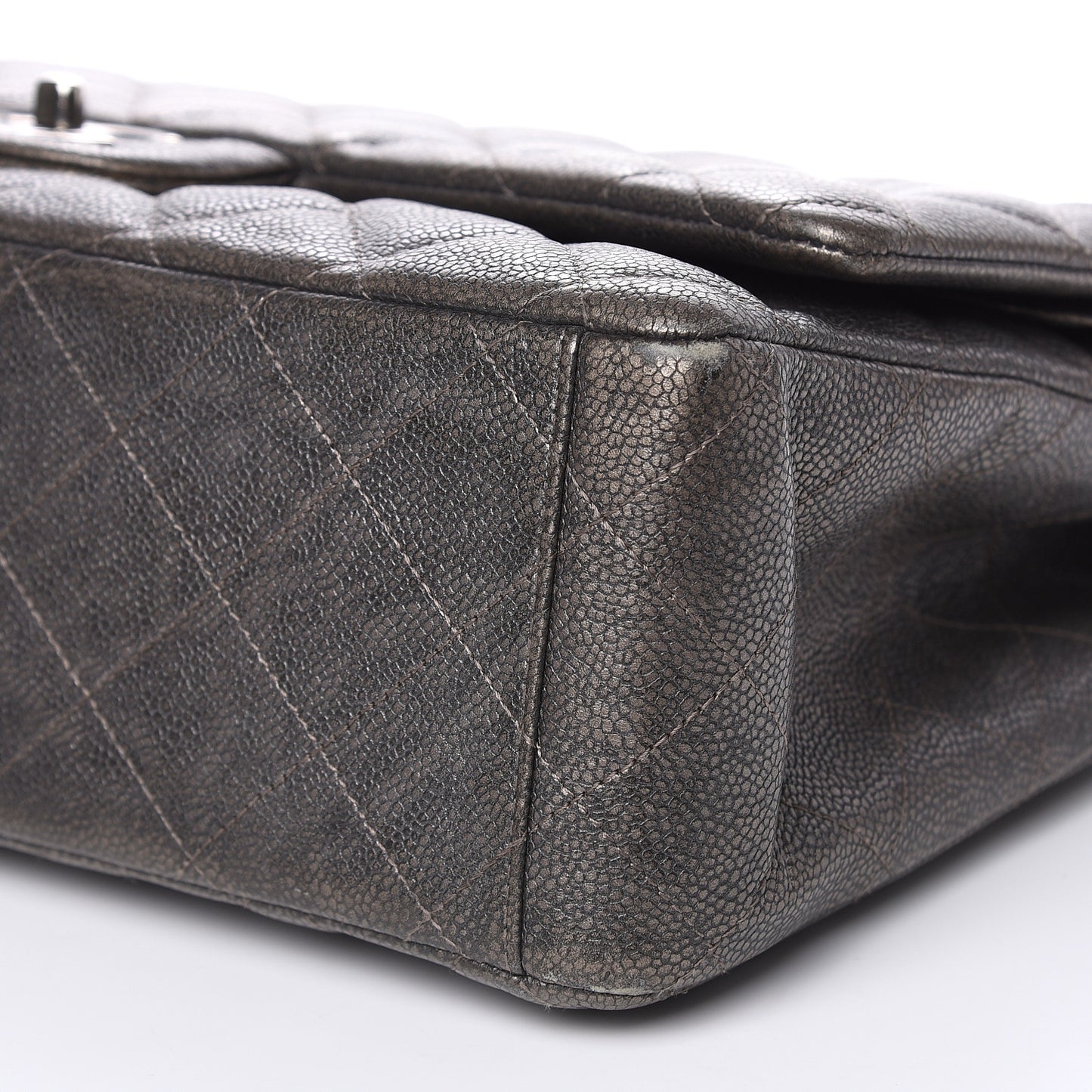 Metallic Caviar Quilted Maxi Double Flap Charcoal