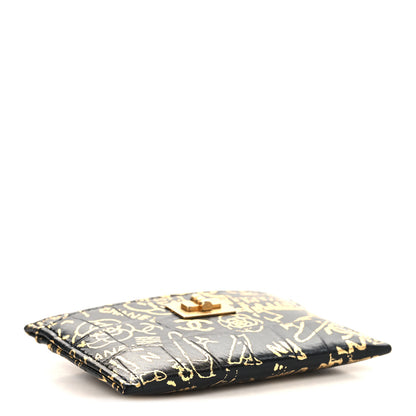 Chanel Calfskin Crocodile Embossed Graffiti 2.55 Cocodile Reissue Card Holder Black Gold 4 of 9