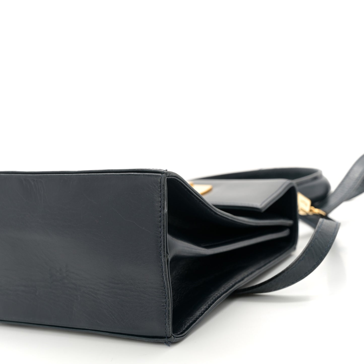 Brushed Off Calfskin Small Iconic Top Handle Bag Navy