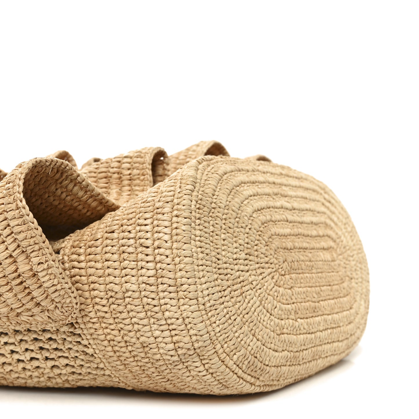 Raffia Calfskin Paulas Ibiza Balloon Ruffle Basket Tote Bag Natural Tan