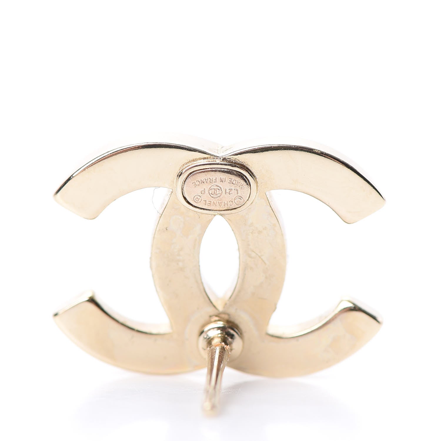 Chanel Crystal Metal CC Paris Button Stud Earrings Gold 4 of 5