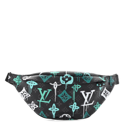 Louis Vuitton Monogram Eclipse LV Graffiti Discovery Bumbag Green Lights 1 of 10