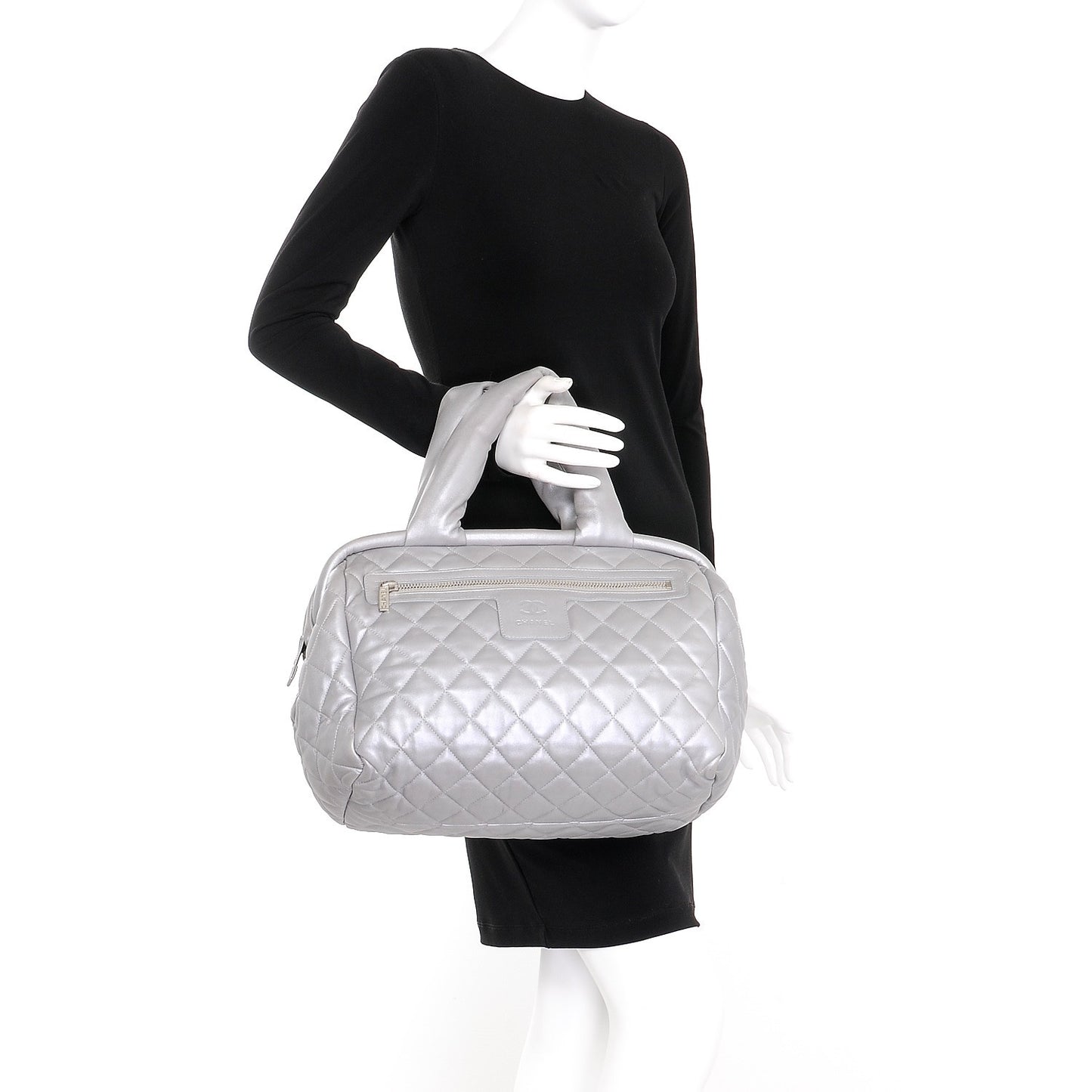 Metallic Lambskin Quilted Coco Cocoon Bowler Silver