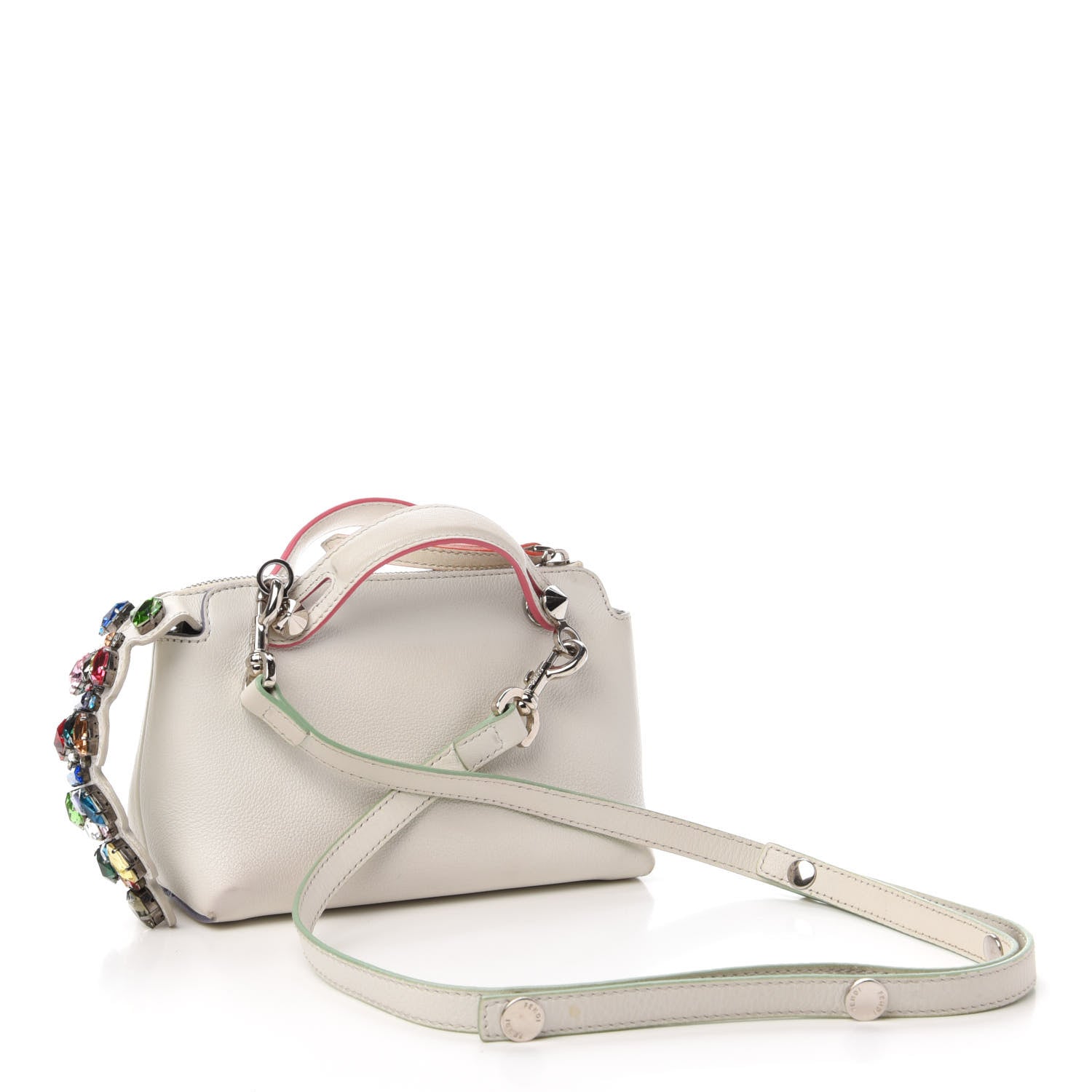 Fendi Vitello Dolce Crystal Croc Tail Mini By The Way Boston Bag White Ice Multicolor 3 of 15